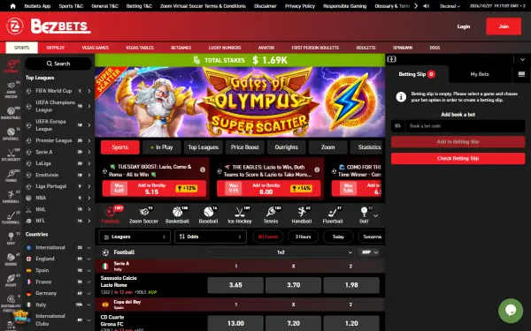 Bezbets website home page