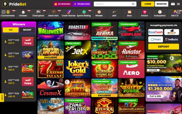 PrideBet website home page
